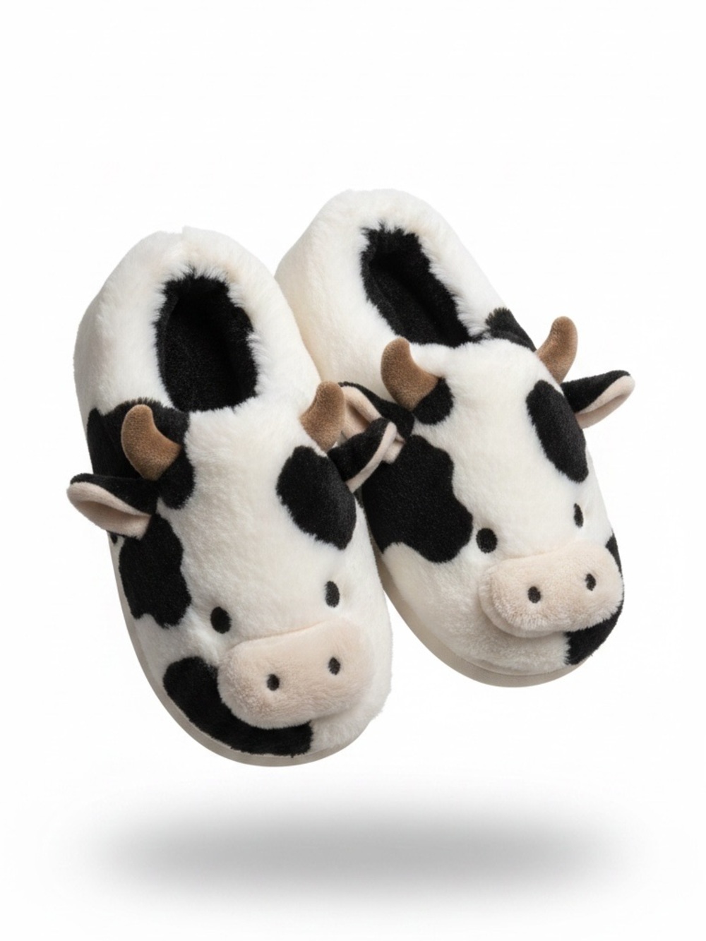 Cow Plush Slippers - Black & White Cute Animal Slip-Ons